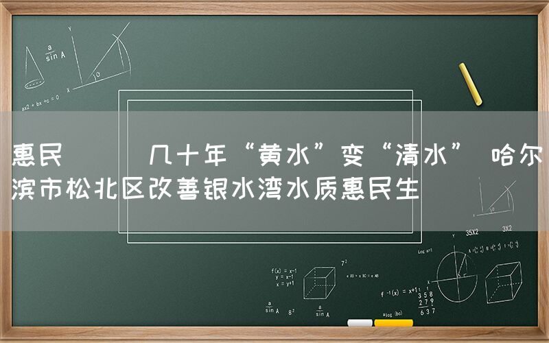 惠民 || 幾十年“黃水”變“清水” 哈爾濱市松北區(qū)改善銀水灣水質惠民生